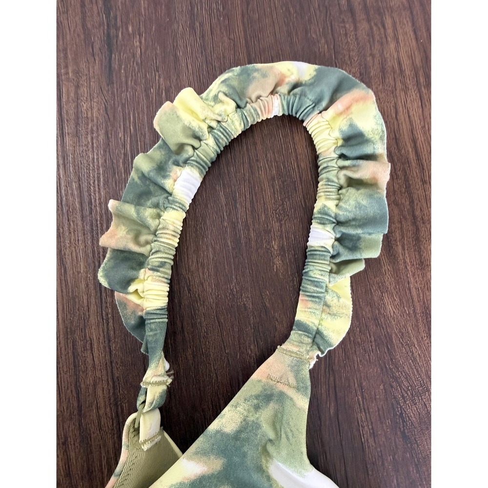 Aerie Women's Olive Fun Printed Ruffle Scoop Bandeau Bikini Top Size Large NWT - Picture 5 of 8